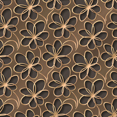Gold floral 3d background. Seamless pattern for decoration. Ornate pattern with flowers. Vector illustration