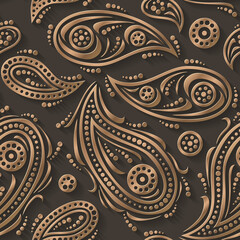 Gold paisley 3d background. Seamless pattern for decoration. Vector illustration