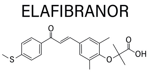 Elafibranor drug molecule skeletal formula.	