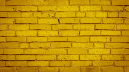 Yellow colored colorful damaged rustic brick wall brickwork stonework masonry texture background pattern blank design