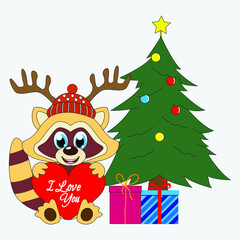 cute fox animal cartoon on christmas