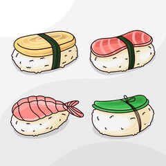 Set of cute sushi cartoon illustration