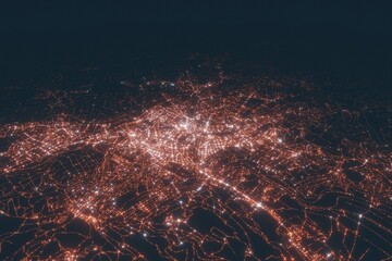 Bern aerial view at night. Top view on modern city with street lights
