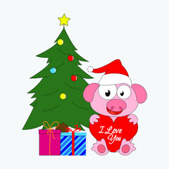 Fototapeta na wymiar cute pig animal cartoon on christmas