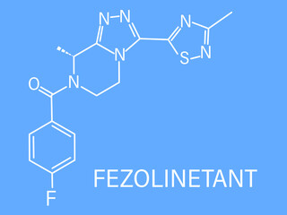 Fototapeta premium Fezolinetant drug molecule (NK3 receptor inhibitor) skeletal formula. 