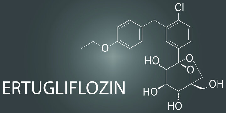 Ertugliflozin diabetes drug molecule. Skeletal formula.	