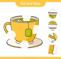 Cut and glue, cut parts of Tea Cup and glue them. Educational children game, printable worksheet, vector illustration
