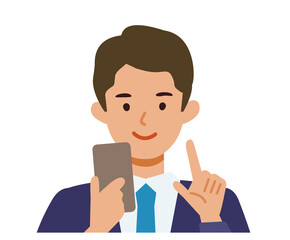 BusinessMan cartoon character. People face profiles avatars and icons. Close up image of man using smartphone.