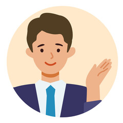 BusinessMan cartoon character. People face profiles avatars and icons. Close up image of pointing man.