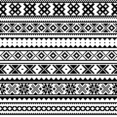 Sami people retro folk art vector seamless pattern, native Lapland cross-stitch geometric design in black and white
