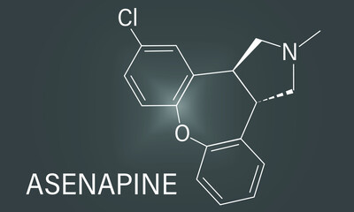 Asenapine antipsychotic drug molecule skeletal formula.
