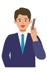 BusinessMan cartoon character. People face profiles avatars and icons. Close up image of man using smartphone.