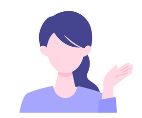 Young Woman cartoon character. People face profiles avatars and icons. Close up image of pointing Woman.