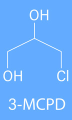 Skeletal formula of 3-MCPD carcinogenic food by-product molecule. Produced when hydrochloric acid is added to food to speed up protein hydrolysis.