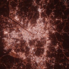 Obraz na płótnie Canvas Seoul city lights map, top view from space. Aerial view on night street lights. Global networking, cyberspace