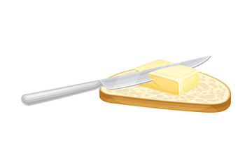 Bread with piece of butter. Natural dairy product on toast vector illustration