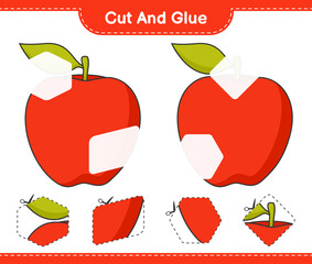 Cut and glue, cut parts of Apple and glue them. Educational children game, printable worksheet, vector illustration
