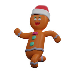 Gingerbread 3D Cartoon Illustration wearing cute Christmas Hat