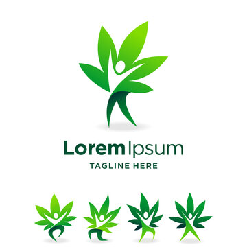 people in leaf logo with cannabis concept