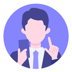 Fototapeta na wymiar BusinessMan cartoon character. People face profiles avatars and icons. Close up image of man using smartphone.