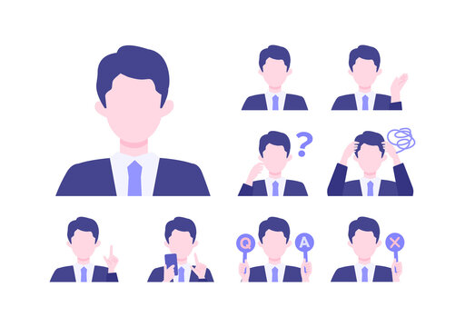 BusinessMan cartoon character head collection set. People face profiles avatars and icons. Close up image of smiling man.