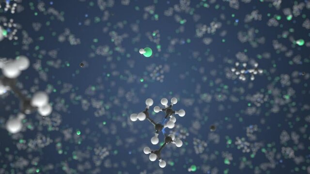 Triethylamine hydrochloride molecule made with balls, isolated molecular model. Looping 3D animation or motion background