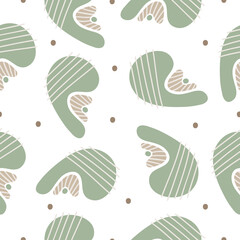 Seamless pattern with hand drawn abstract shapes, objects on a white background. Doodle, simple illustration. It can be used for decoration of textile, paper.
