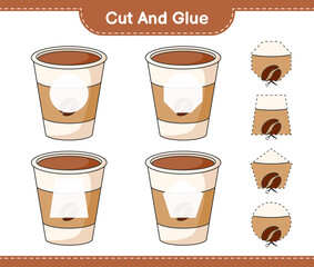 Cut and glue, cut parts of Coffee Cup and glue them. Educational children game, printable worksheet, vector illustration