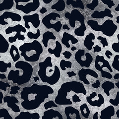 Vector trendy silver leopard spot shiny seamless pattern. Abstract wild animal cheetah skin gray metallic foil texture for fashion print design, wrapping, digital paper, wallpaper, background