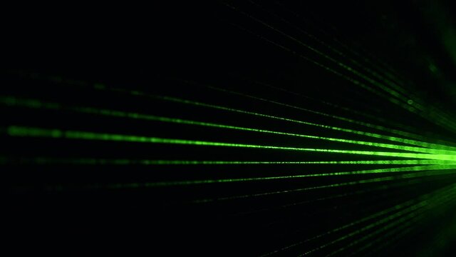 Dust particles in green laser light beam from diffraction grating