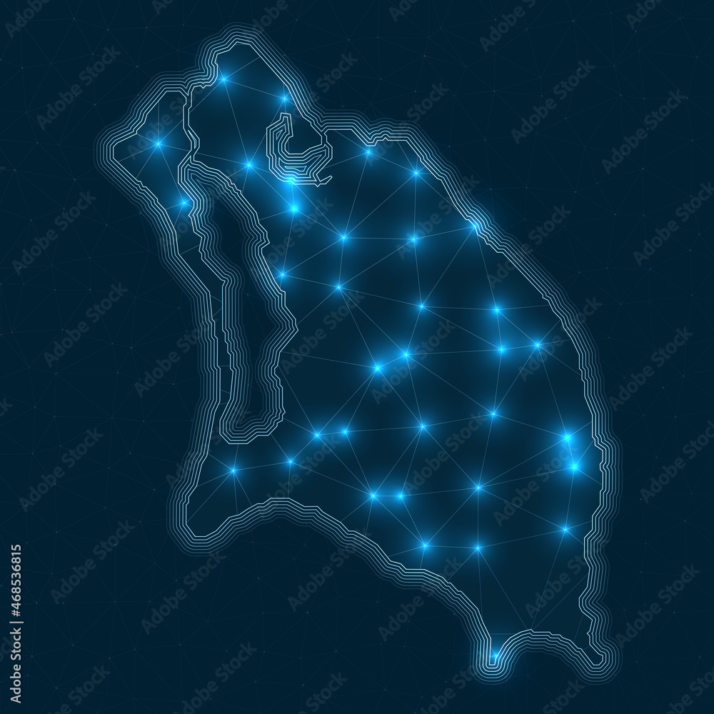 Poster barbuda network map. abstract geometric map of the island. digital connections and telecommunication