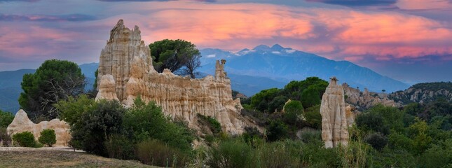 Les Orgues d´Ille sur Tet, geological site in Pyrenees-Orientales, Languedoc-Roussillon, France. High quality photo - obrazy, fototapety, plakaty