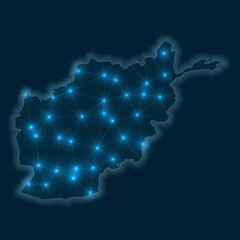 Afghanistan network map. Abstract geometric map of the country. Digital connections and telecommunication design. Glowing internet network. Awesome vector illustration.