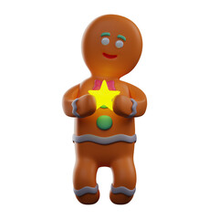 3D Gingerbread Character holding a golden star