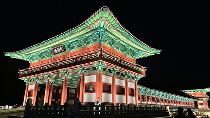 korean temple at night