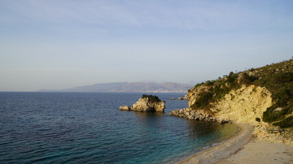 Fototapeta na wymiar beautiful and famous beach called Plazhi i Pasqyrave, near Sarande and Ksamil, Albanian Riviera