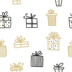 Vector pattern of Christmas gifts drawn by hand
