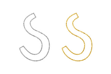 Glitter outline Latin letters. Clip art set on white background. Letter S
