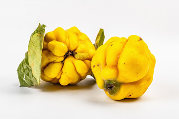Ripe whole quince isolated on white background