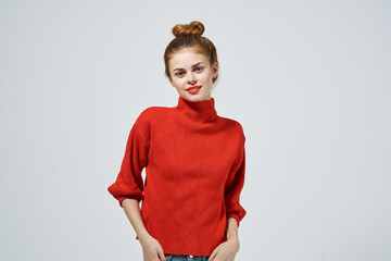pretty woman Red lips posing isolated background