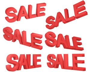 Set of 3D Rendering of SALE text in angles isolated on white background