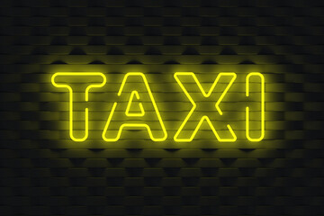 Glowing inscription taxi on dark wall. Neon effect. Provision of passenger transportation services. Popular work. Simple employment. Travel method.  3d render