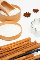 gingerbread cookie ingredients on white kitchen table