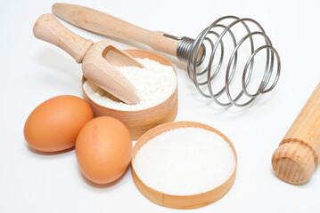 Fototapeta na wymiar dough baking ingredients on white surface
