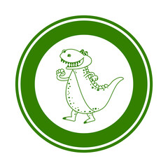 Road sign with crocodile dinosaur and spots on white and green background