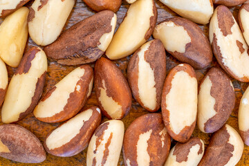 Brazil nuts on the table, chestnut texture