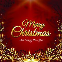 Merry christmas and happy new year golden design in a red background 
