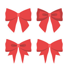 Red bows set isolated. Flat design. Holiday, present or decoration design elements collection. Vector illustration. EPS 8, no gradients, no transparency