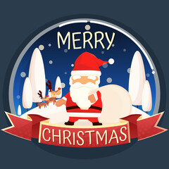 Cartoon crystal ball Christmas snowflake situation with cute Santa Claus premium vector