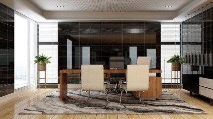 modern business office manager room with 3d design interior for company wall logo mockup